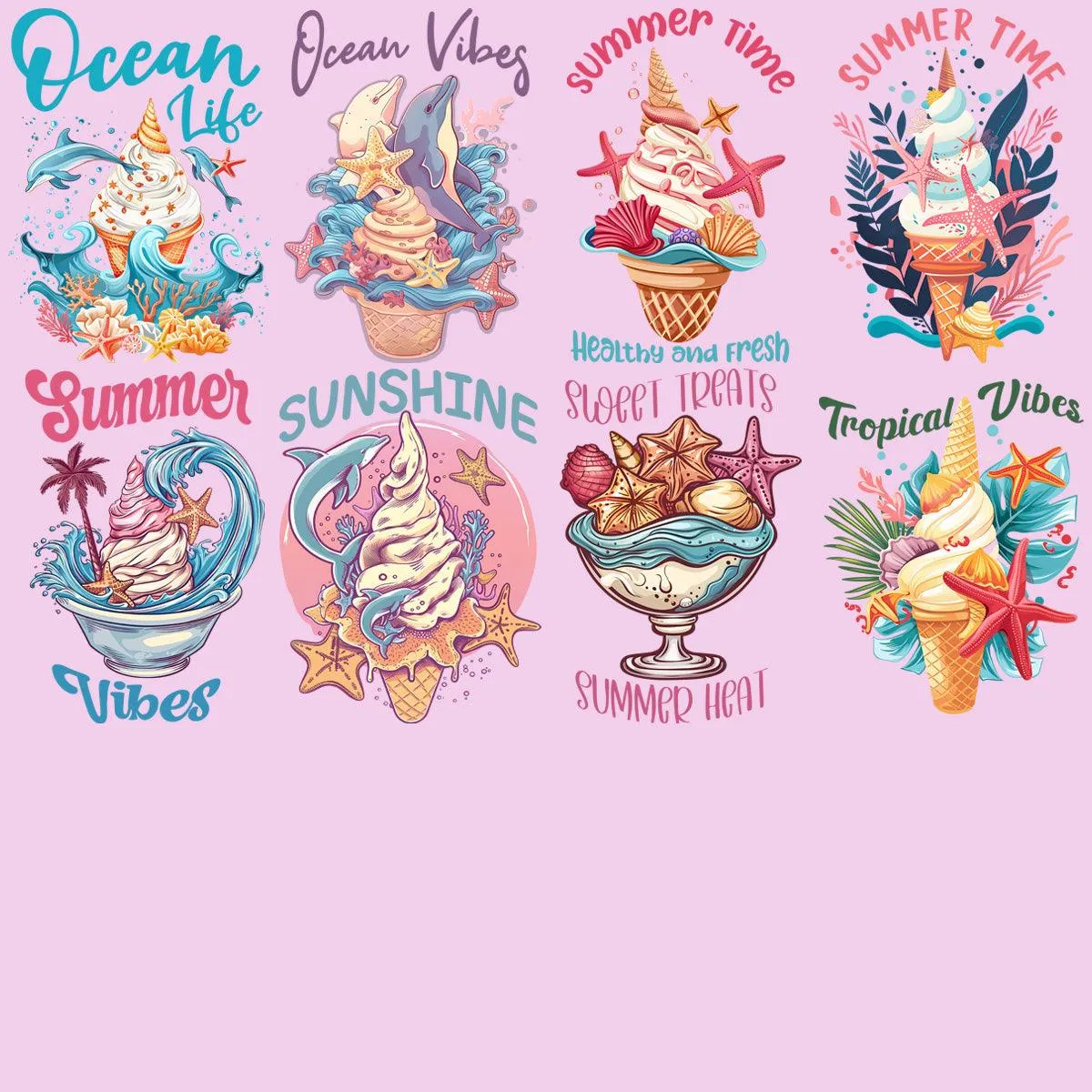 19 Summer Tropical Ice Cream Designs Bundle PNG