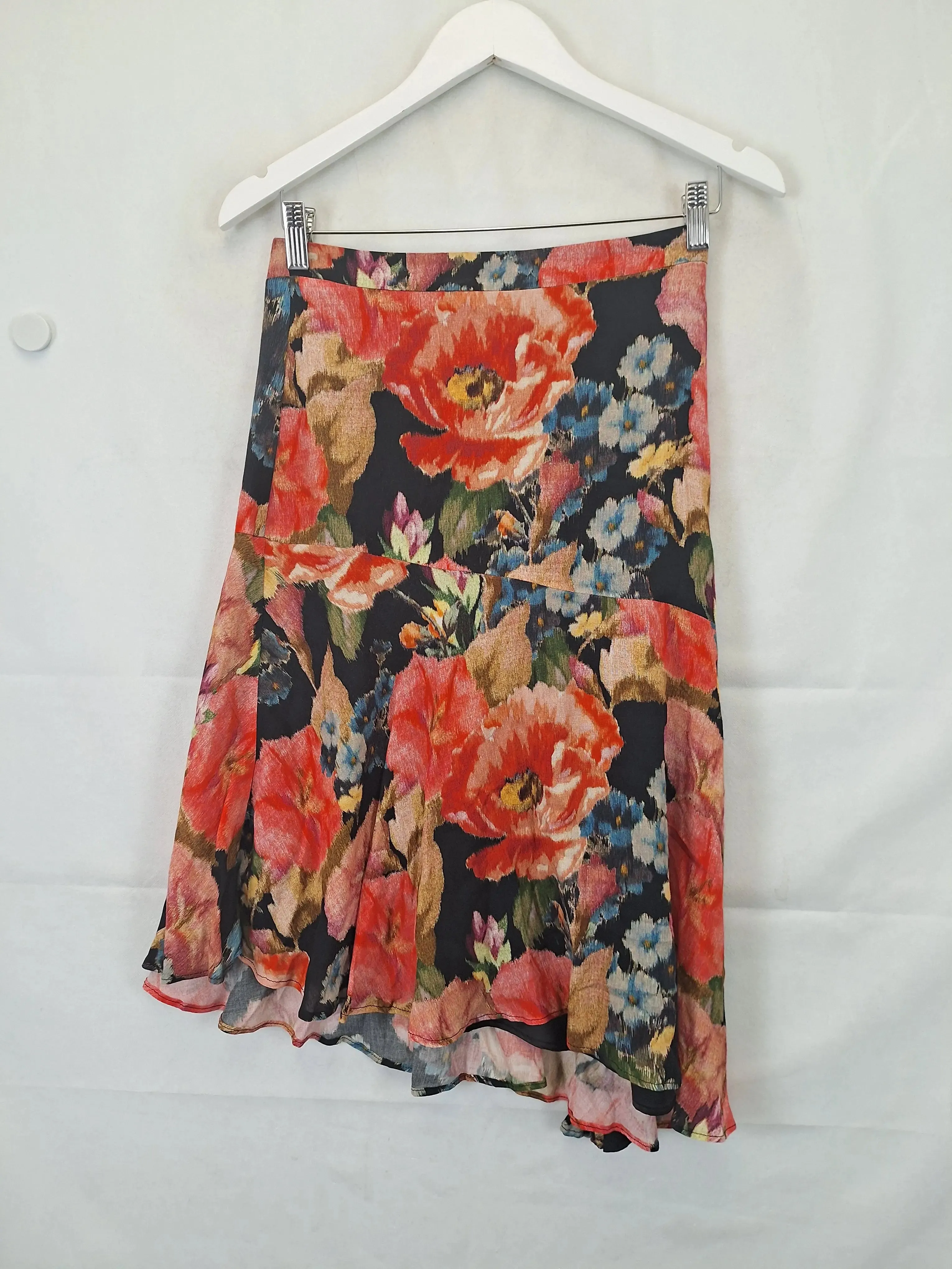 Alannah Hill Chic Floral Asymmetric Midi Skirt Size 8