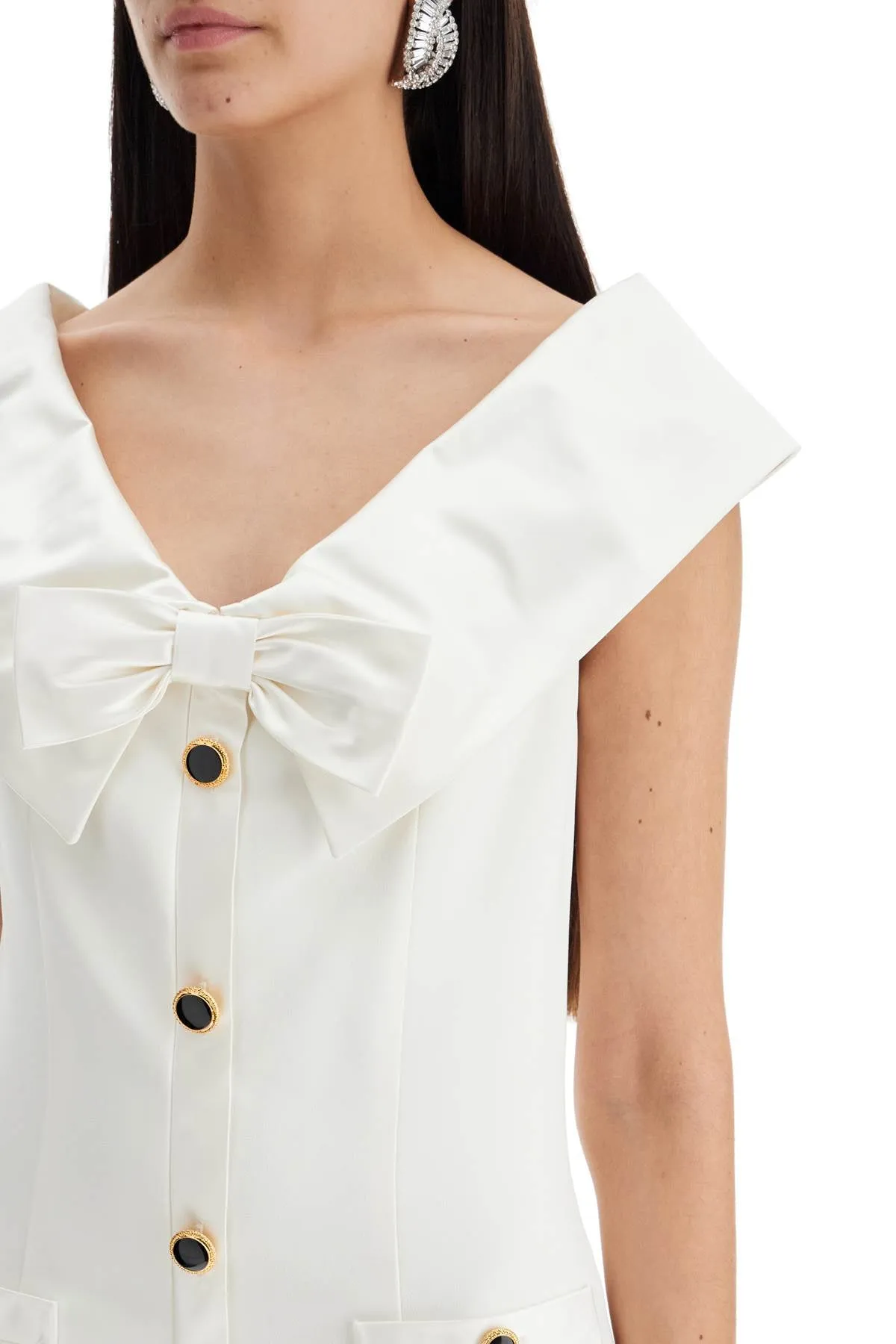 Alessandra Rich Mini Cady Dress With Maxi Collar