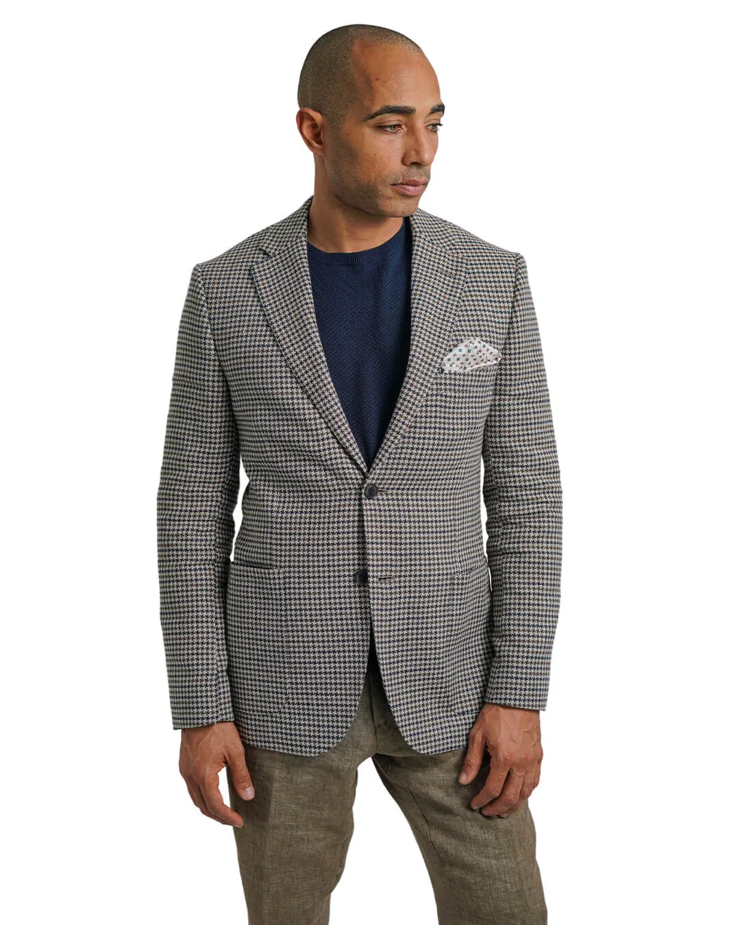 Beige Cotton Linen Gun Club Check Jacket