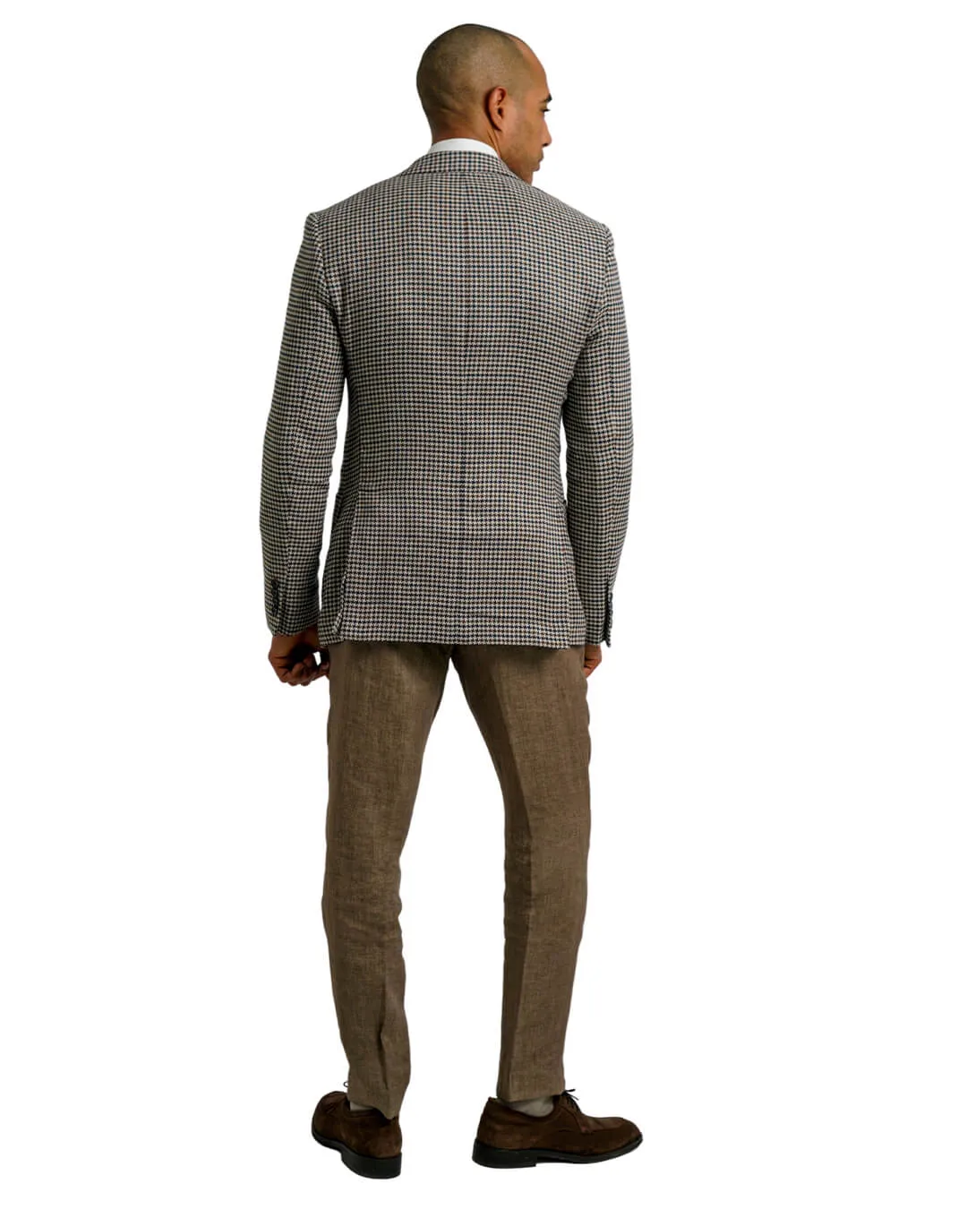 Beige Cotton Linen Gun Club Check Jacket