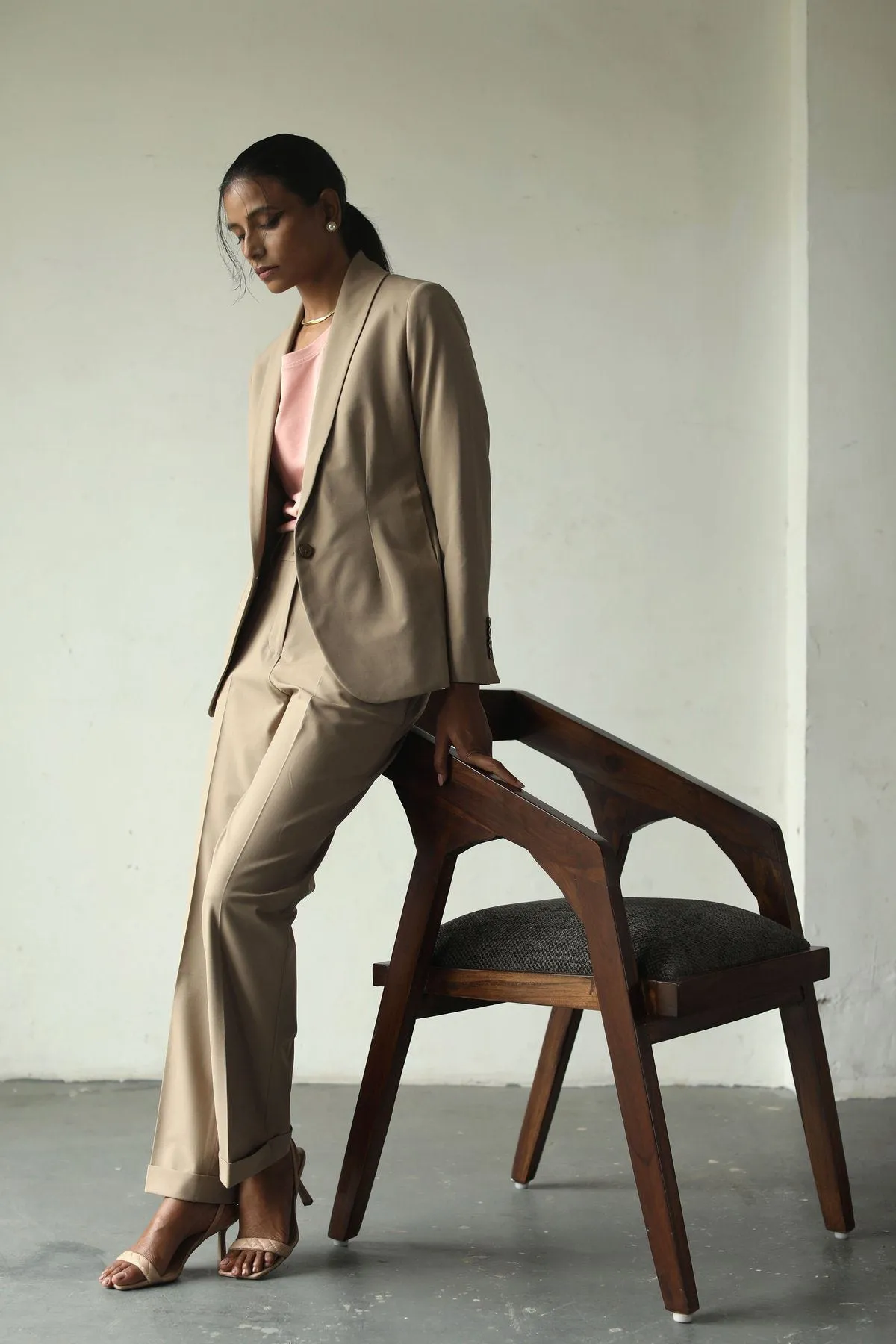 Beige Formal wear Trousers for Women