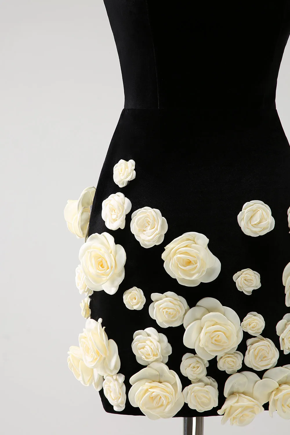 Black Strapless Tight Mini Dress with Flowers