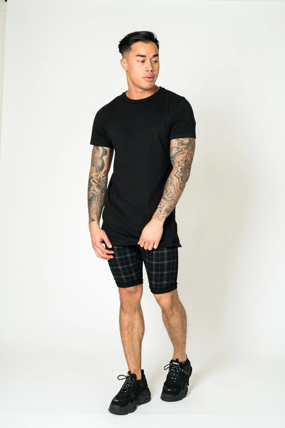 Black Tartan Print Shorts