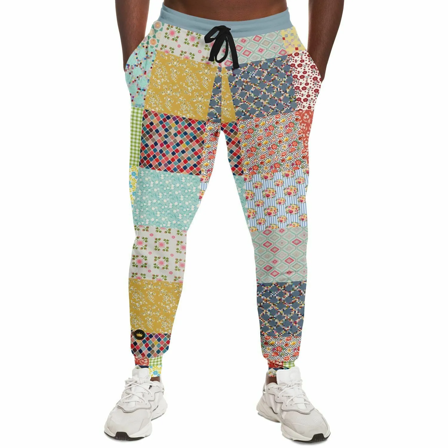 Blue Floral Quilt Patchwork Eco-Poly Unisex Joggers