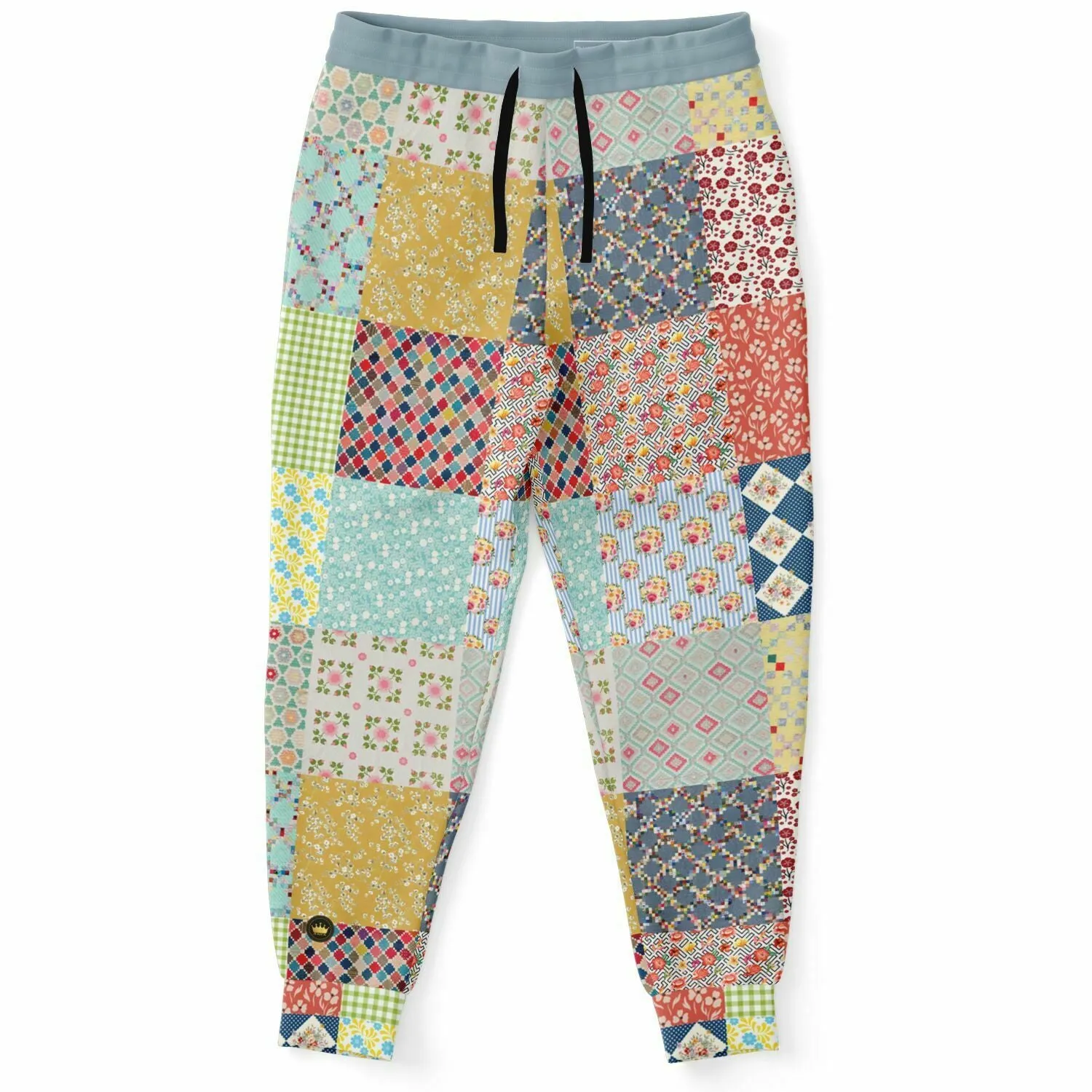 Blue Floral Quilt Patchwork Eco-Poly Unisex Joggers