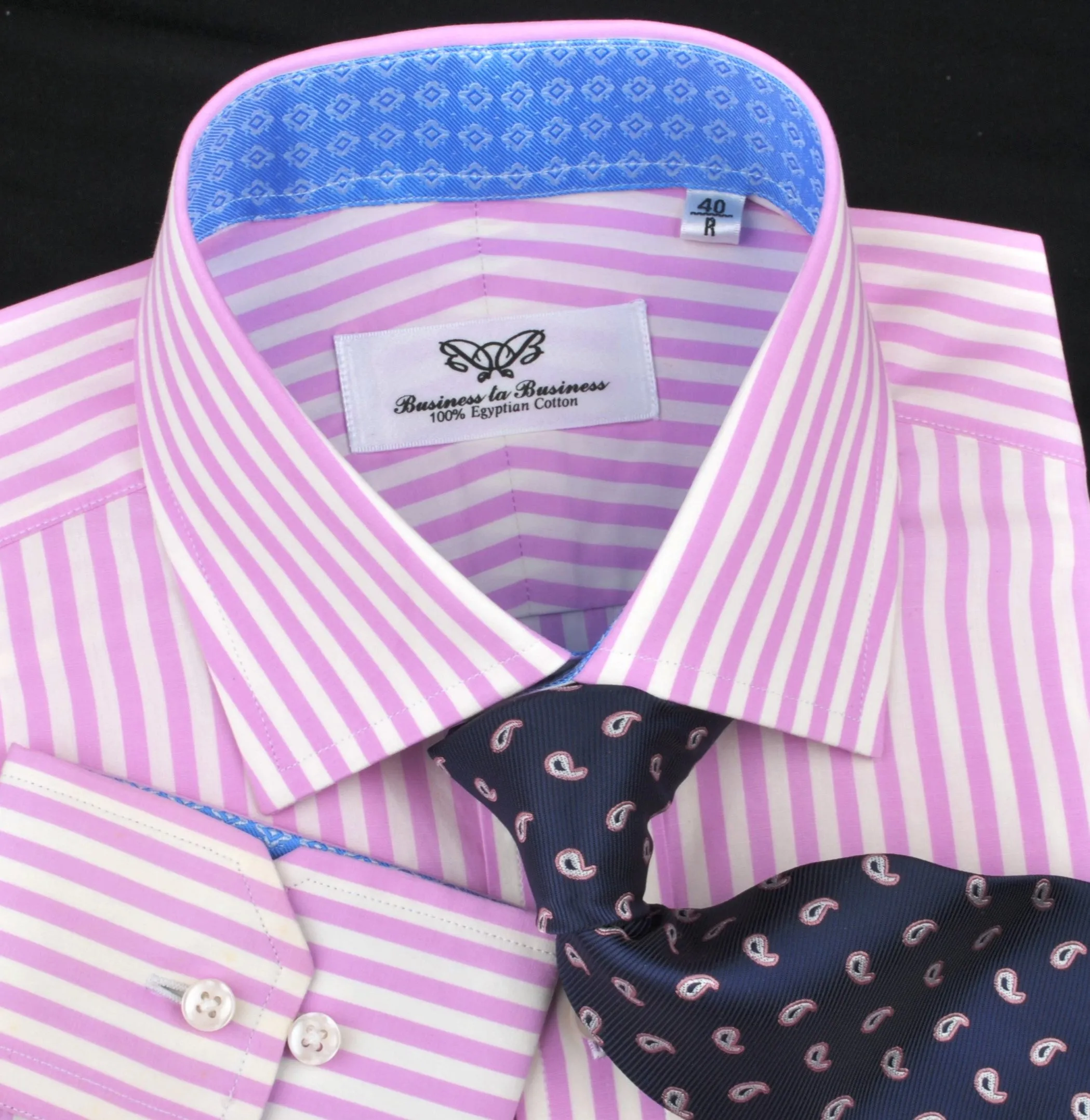 Bright Pink Striped Dress Shirt Formal Business Luxury Blue Diamond Star Apparel