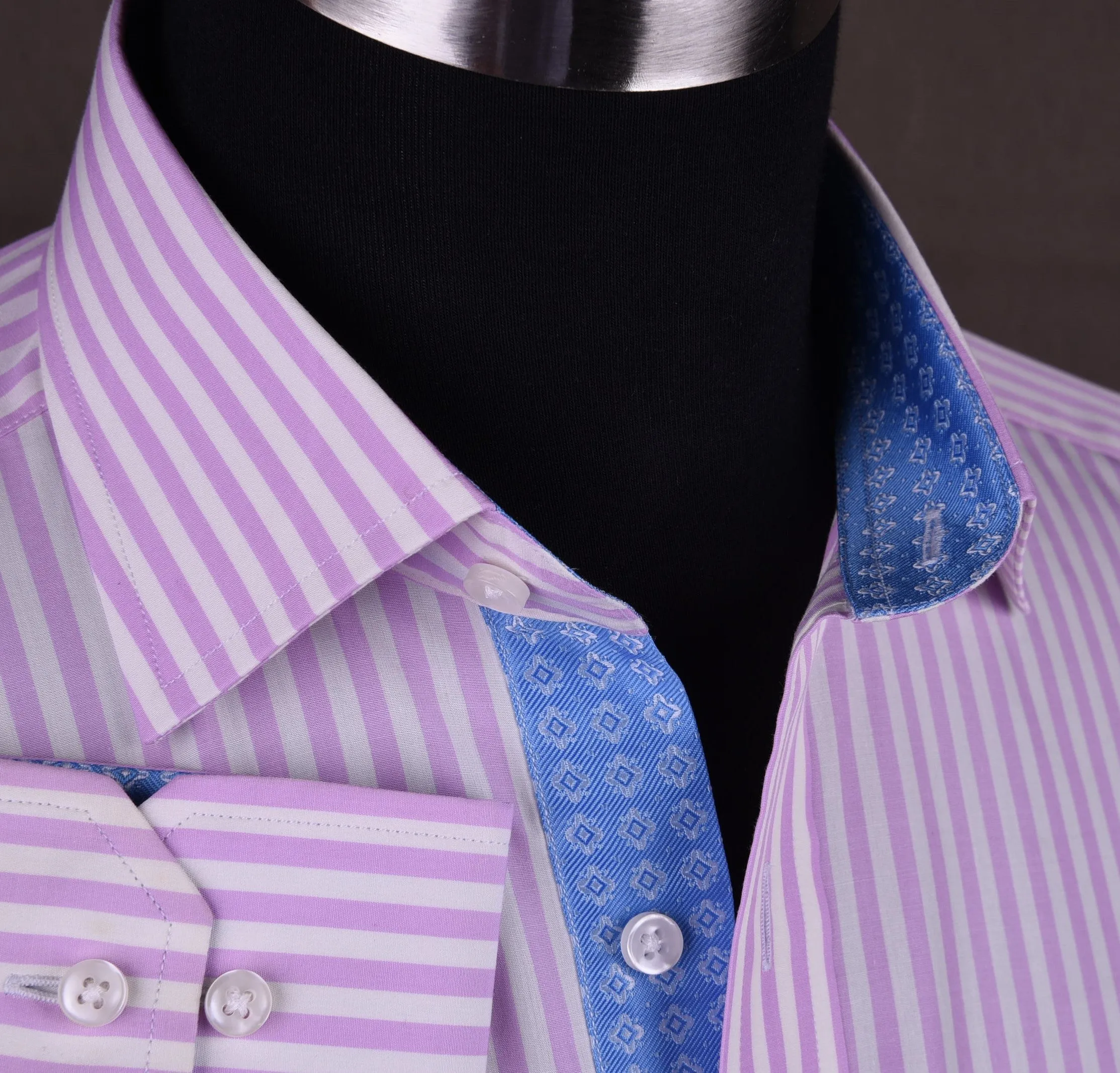 Bright Pink Striped Dress Shirt Formal Business Luxury Blue Diamond Star Apparel