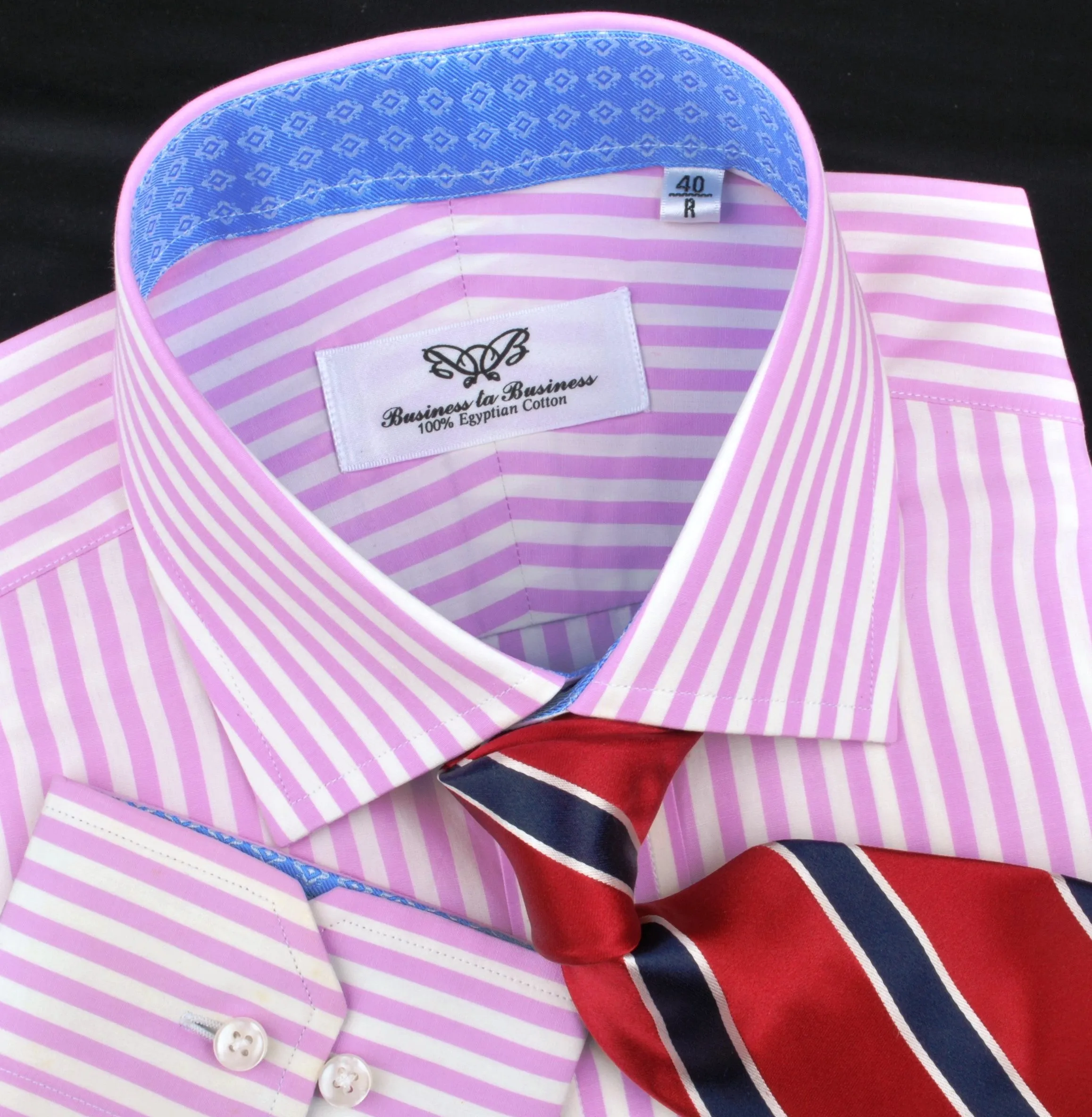 Bright Pink Striped Dress Shirt Formal Business Luxury Blue Diamond Star Apparel