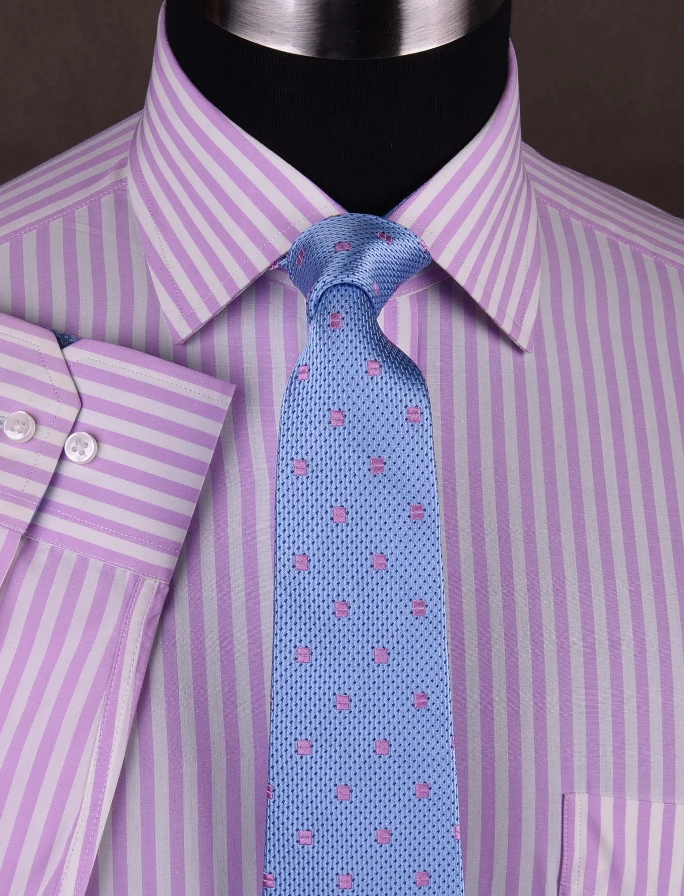 Bright Pink Striped Dress Shirt Formal Business Luxury Blue Diamond Star Apparel