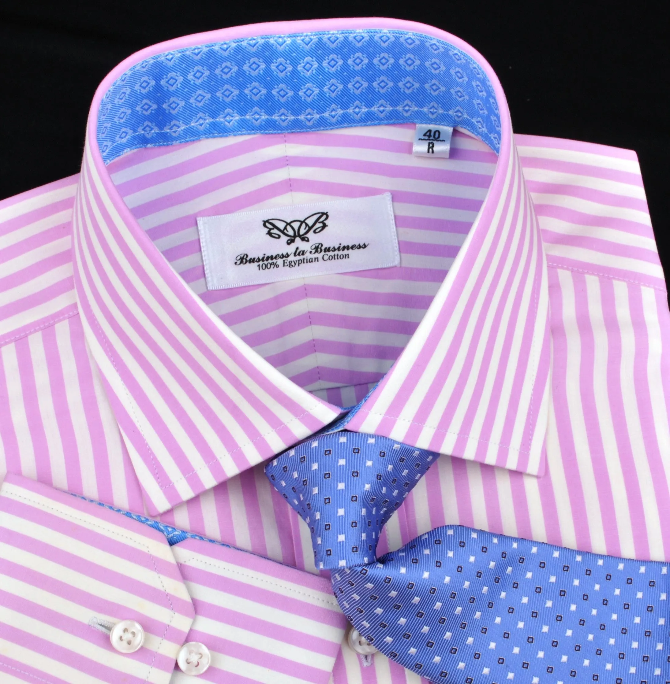 Bright Pink Striped Dress Shirt Formal Business Luxury Blue Diamond Star Apparel