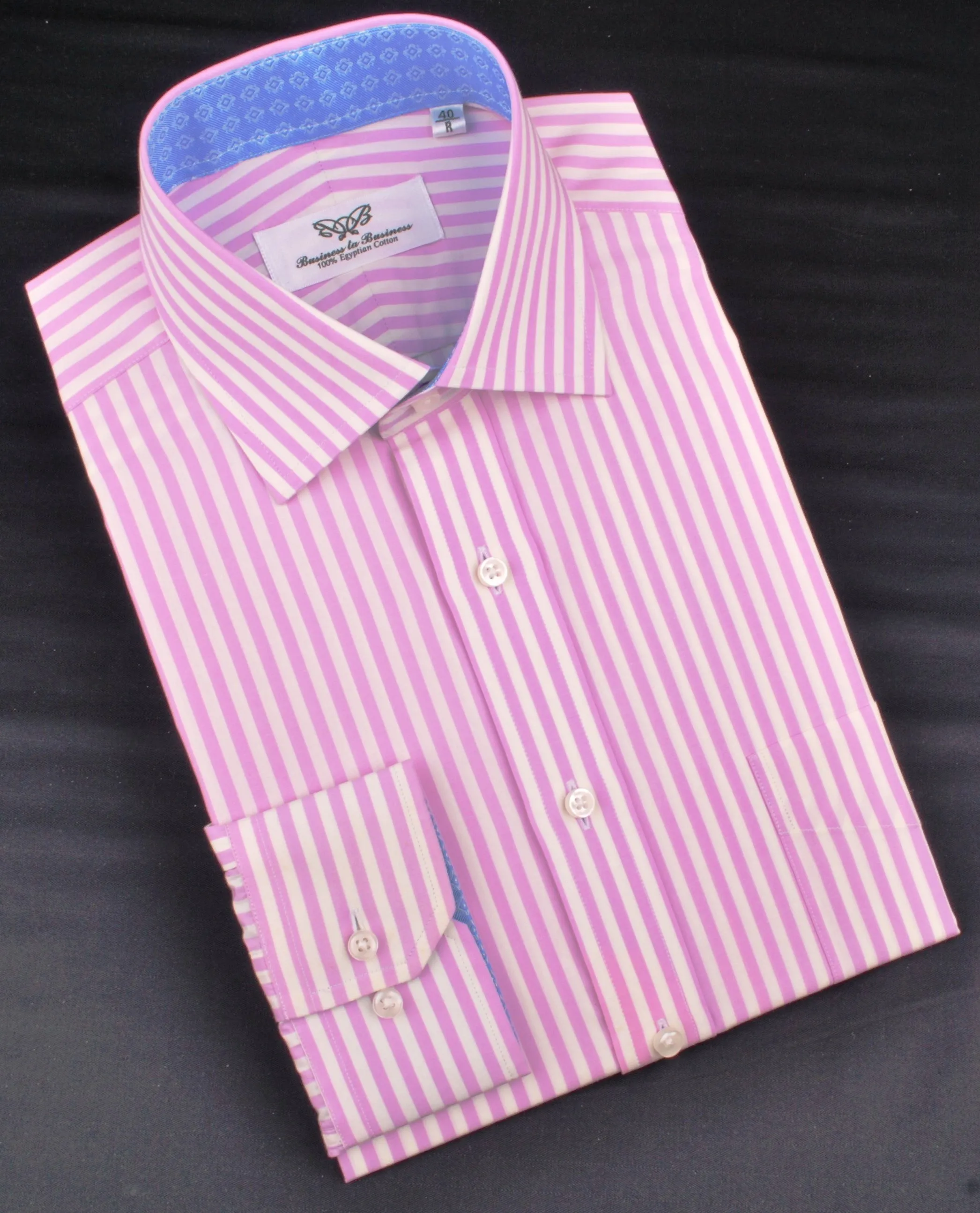 Bright Pink Striped Dress Shirt Formal Business Luxury Blue Diamond Star Apparel