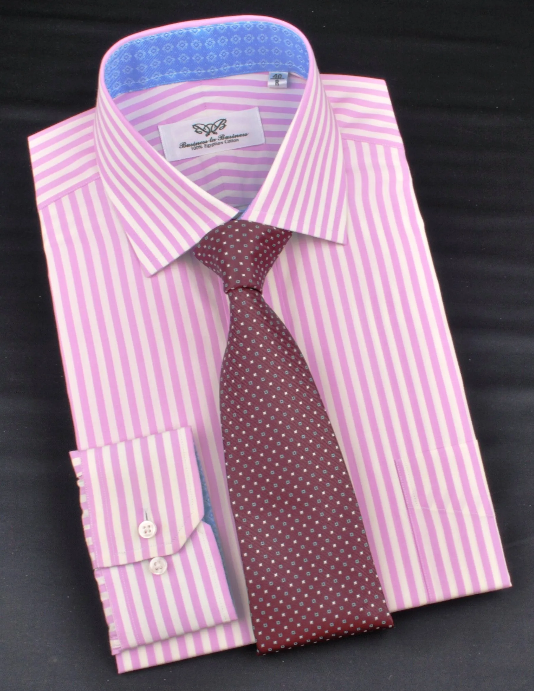 Bright Pink Striped Dress Shirt Formal Business Luxury Blue Diamond Star Apparel