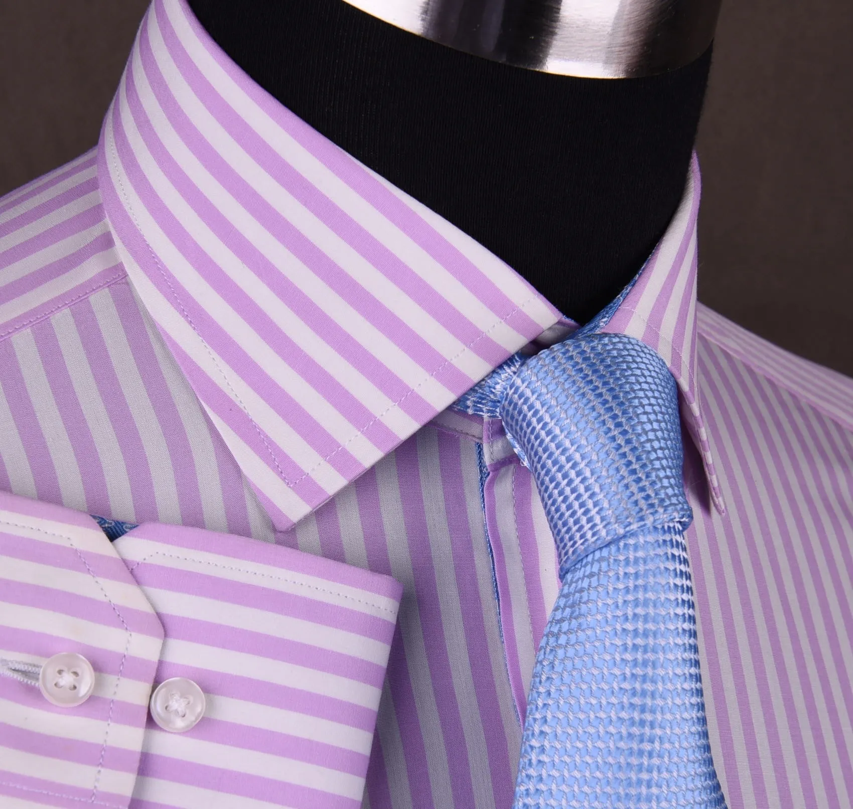 Bright Pink Striped Dress Shirt Formal Business Luxury Blue Diamond Star Apparel