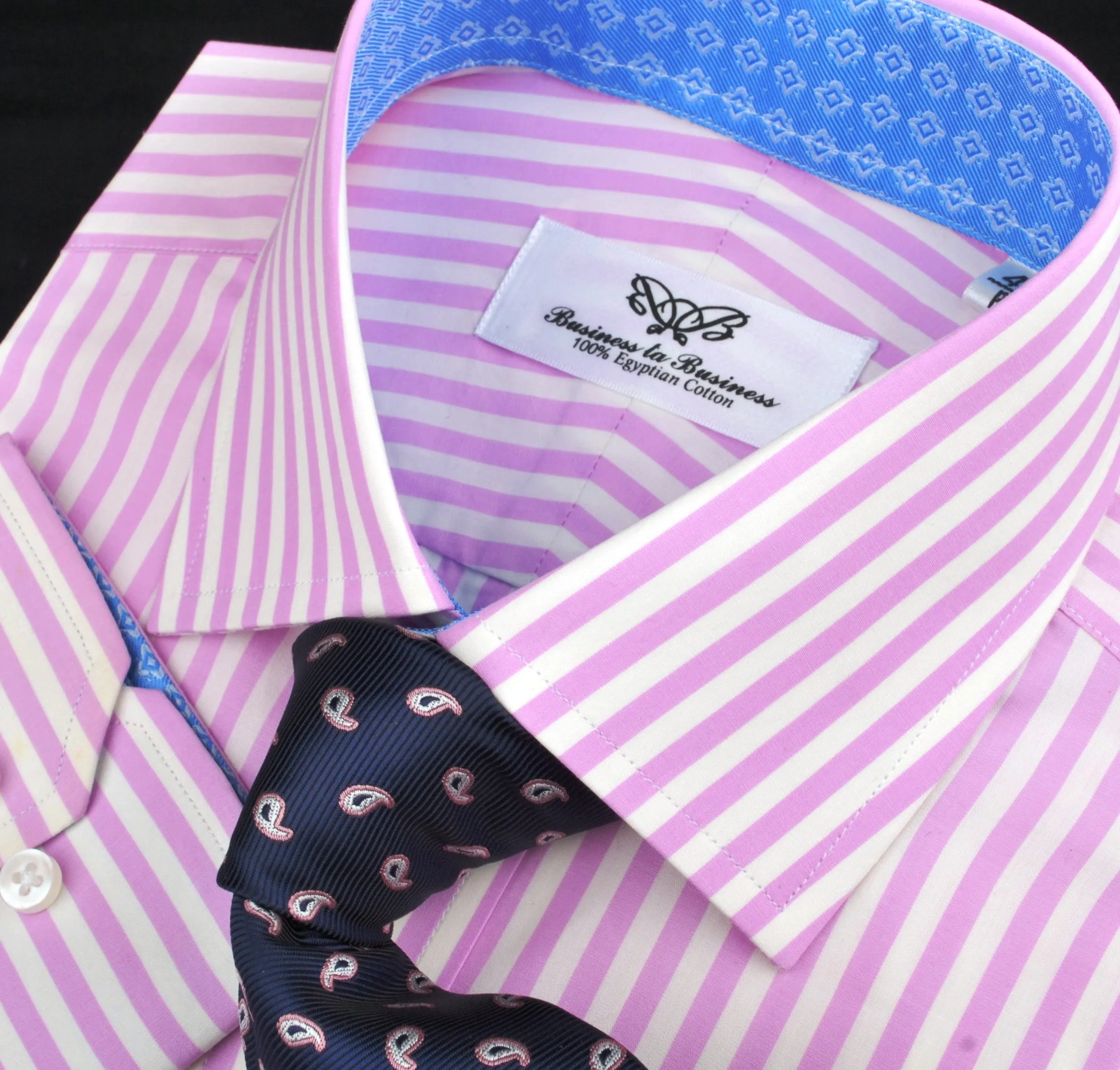 Bright Pink Striped Dress Shirt Formal Business Luxury Blue Diamond Star Apparel