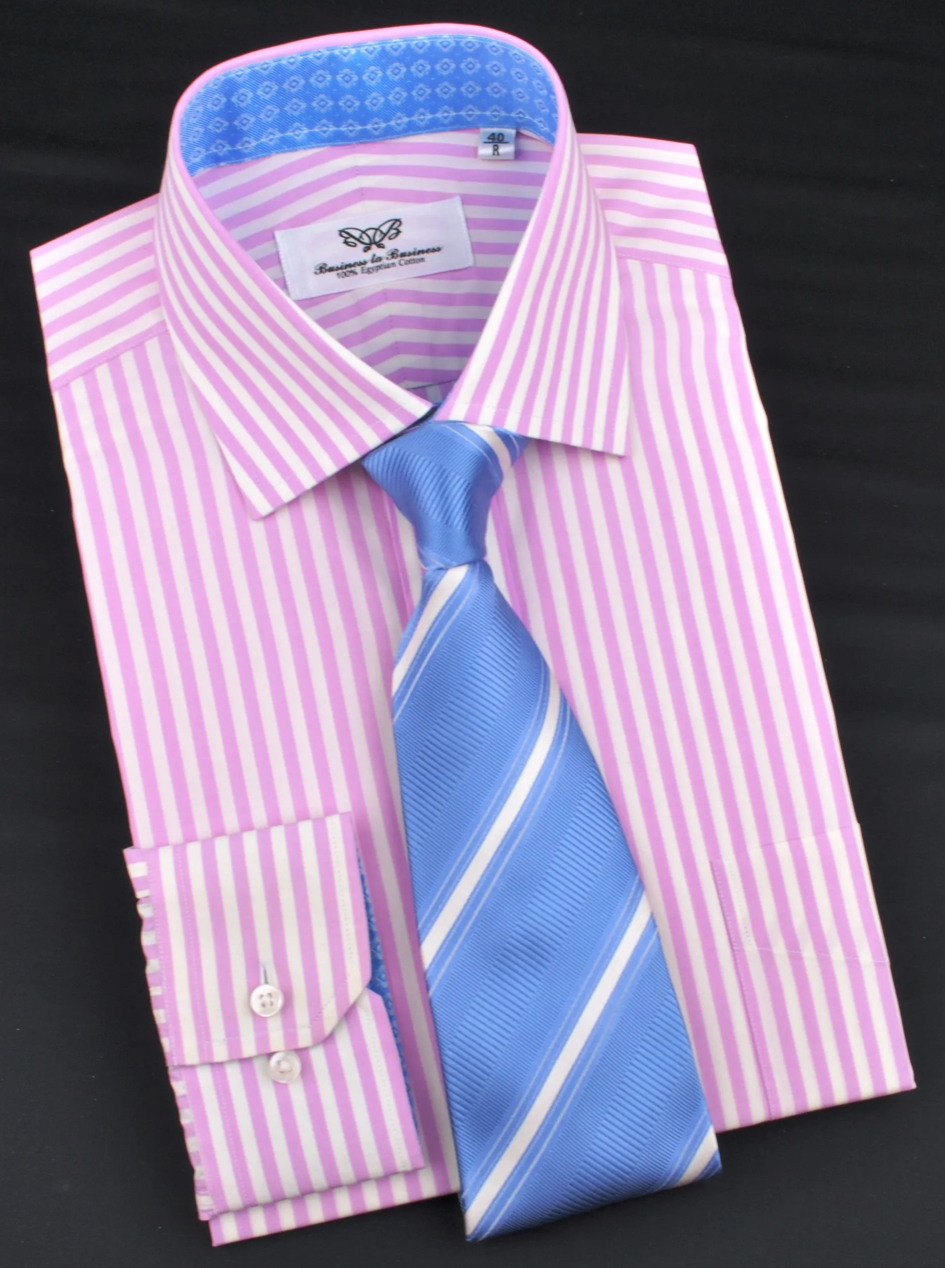 Bright Pink Striped Dress Shirt Formal Business Luxury Blue Diamond Star Apparel