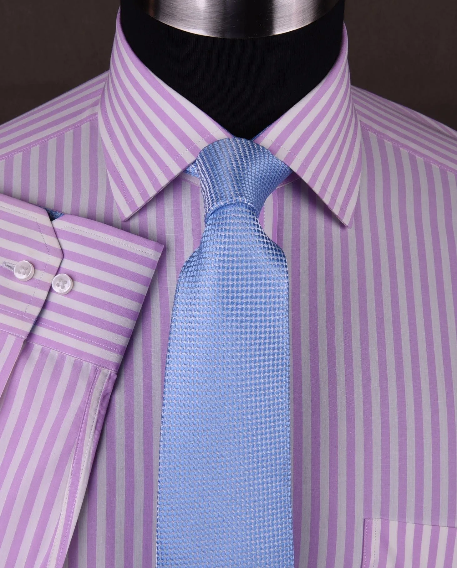 Bright Pink Striped Dress Shirt Formal Business Luxury Blue Diamond Star Apparel