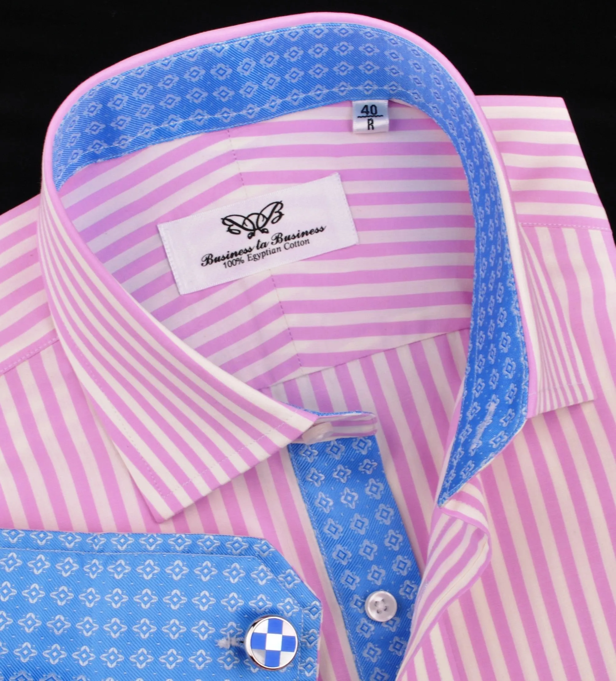 Bright Pink Striped Dress Shirt Formal Business Luxury Blue Diamond Star Apparel