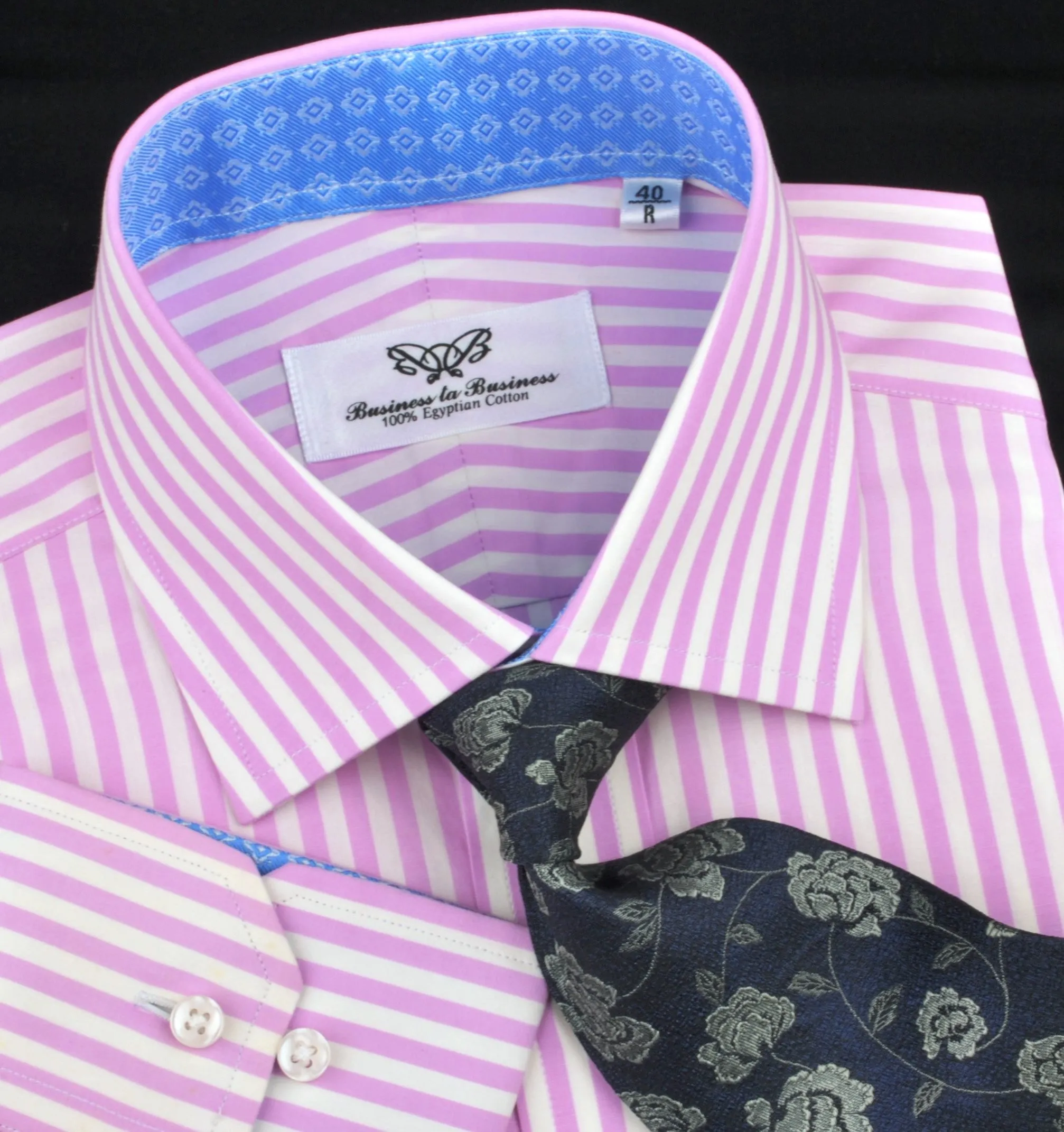 Bright Pink Striped Dress Shirt Formal Business Luxury Blue Diamond Star Apparel