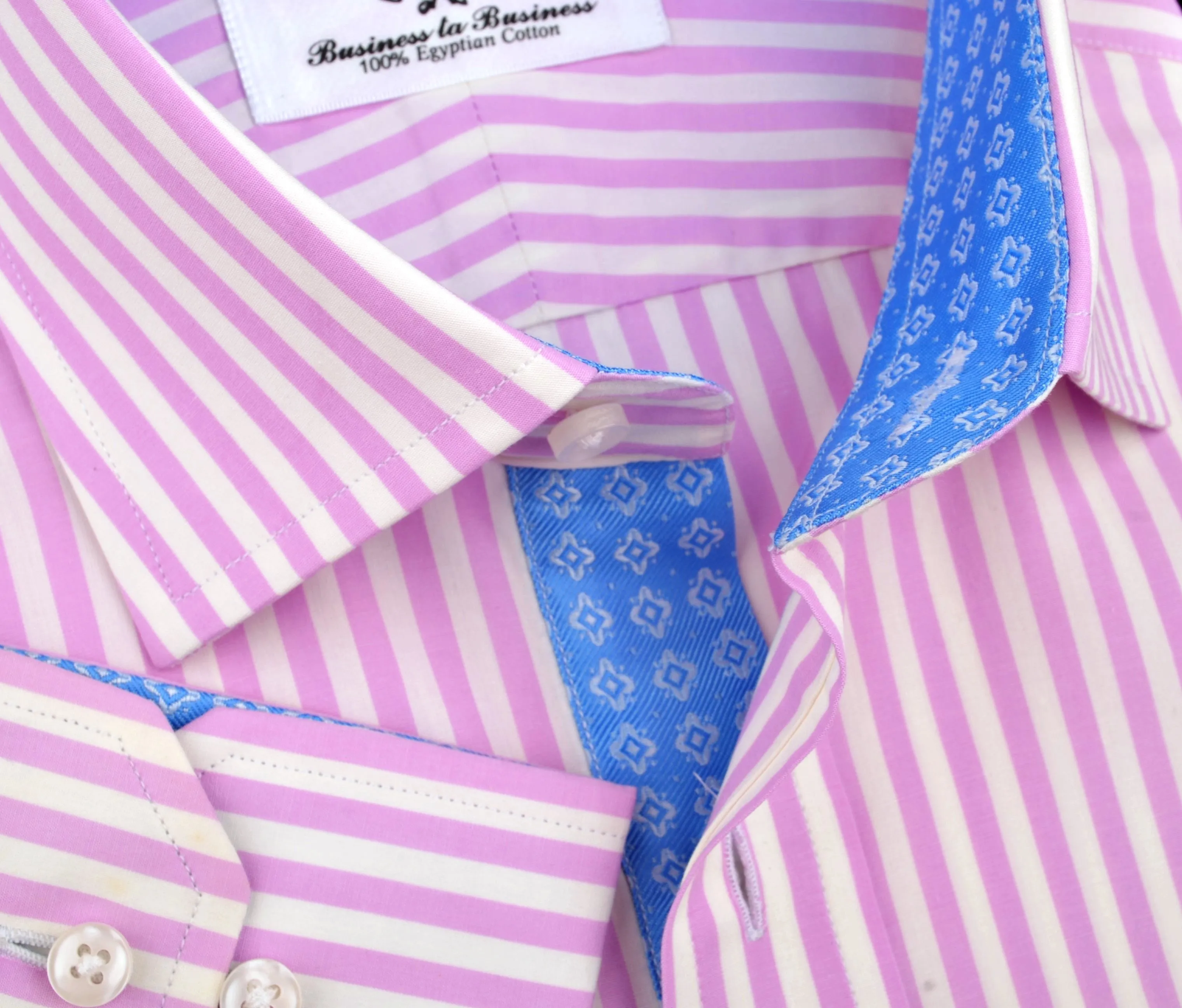 Bright Pink Striped Dress Shirt Formal Business Luxury Blue Diamond Star Apparel