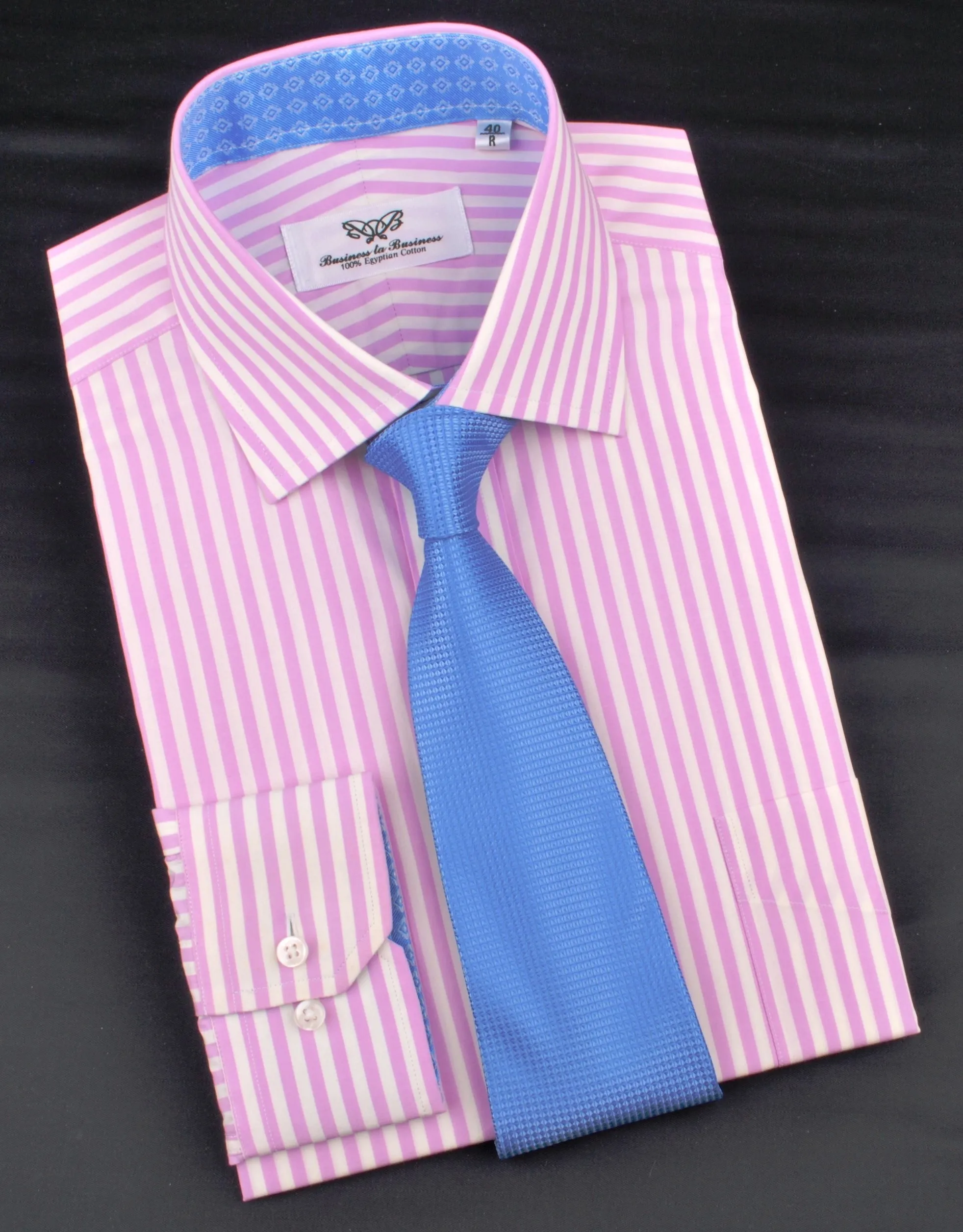 Bright Pink Striped Dress Shirt Formal Business Luxury Blue Diamond Star Apparel