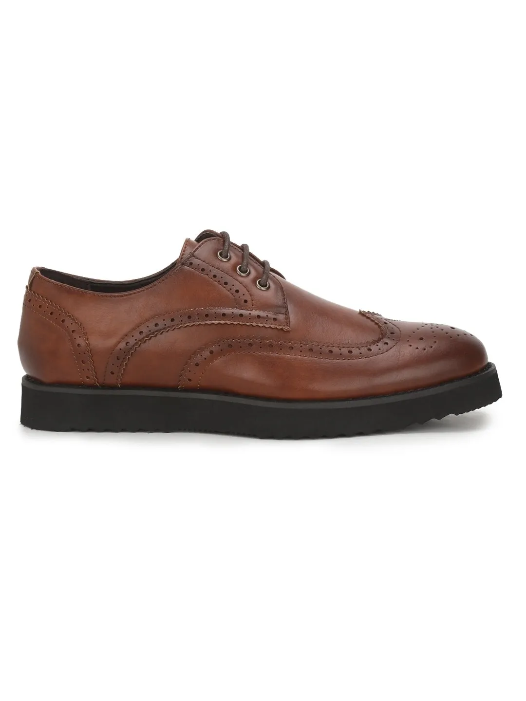 Brown PU Longwing Blucher Men Lace-Up Shoes