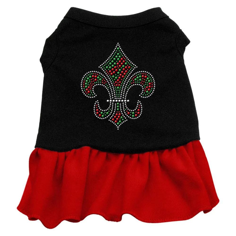 Christmas Fleur De Lis Rhinestone Dress Black with Red XL (16)