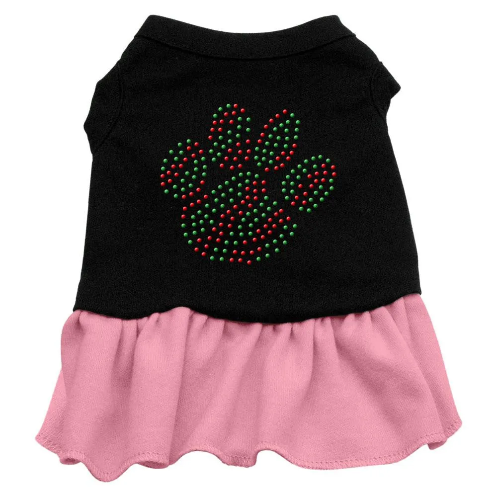 Christmas Paw Rhinestone Dress Black with Pink Med (12)