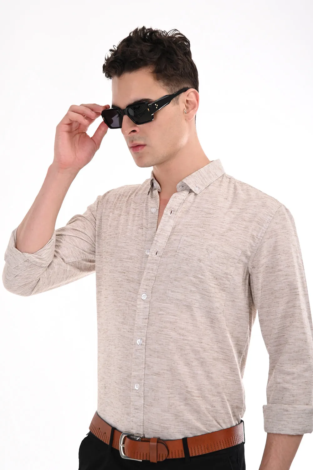 Dark Beige Lenin Semi Formal Shirt