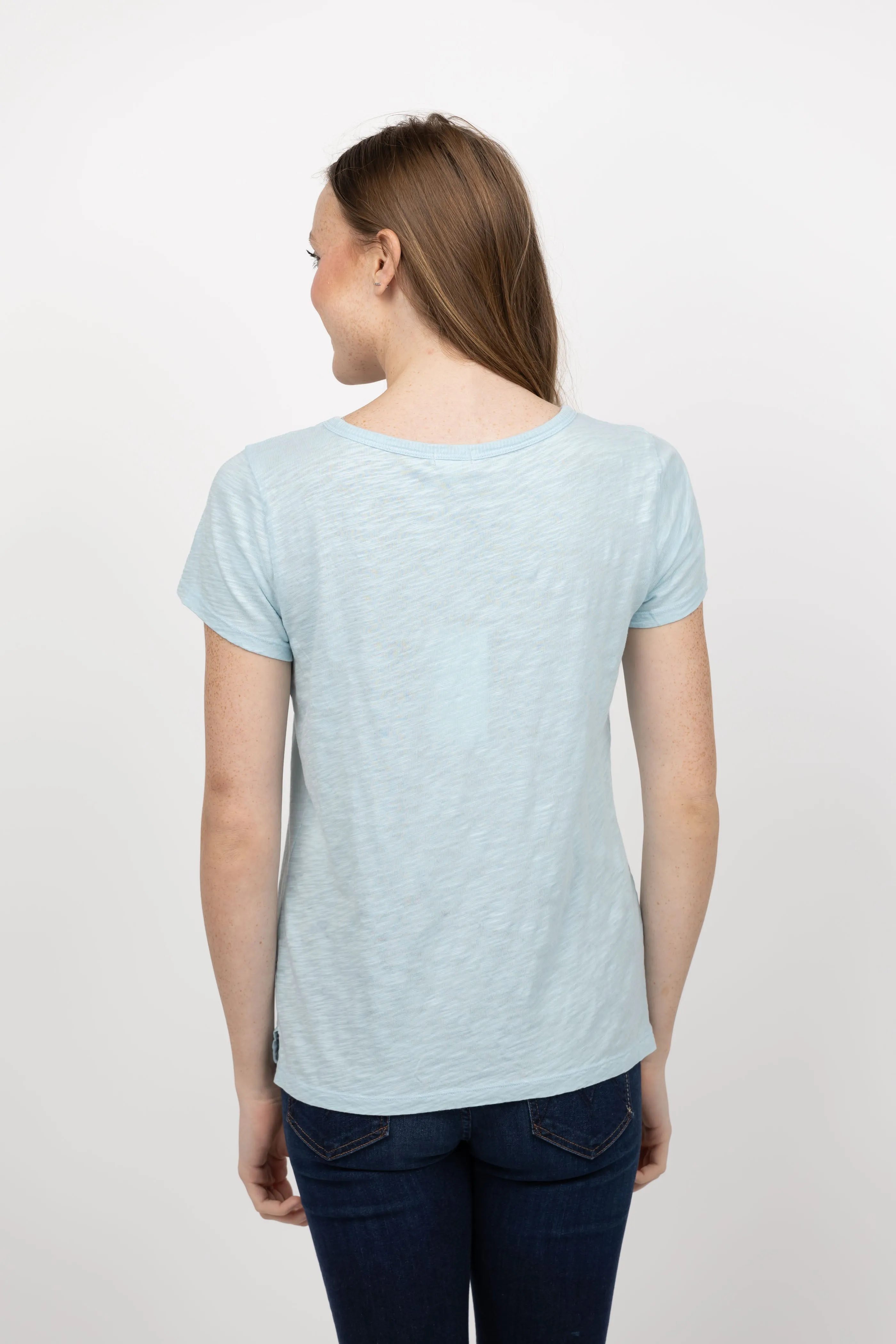 Dylan New Modern Short Sleeve Deep V-Neck T-Shirt in Powder Blue