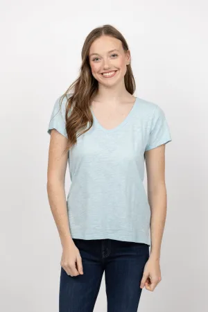 Dylan New Modern Short Sleeve Deep V-Neck T-Shirt in Powder Blue