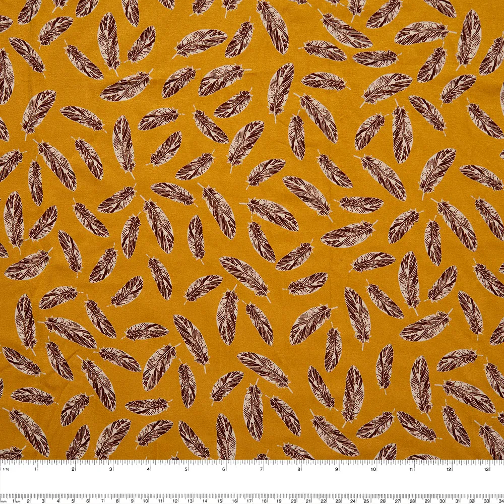 European Printed Knit - SOPHIA - Feathers - Mustard