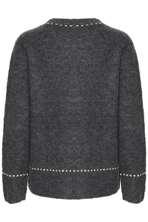 Fransa Stitch Detail Jumper Grey Ivory