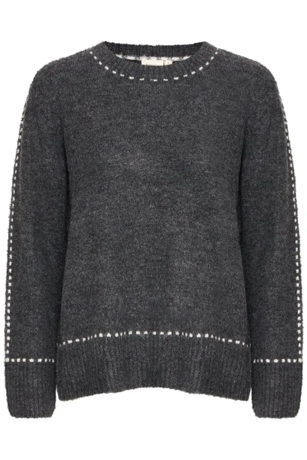 Fransa Stitch Detail Jumper Grey Ivory