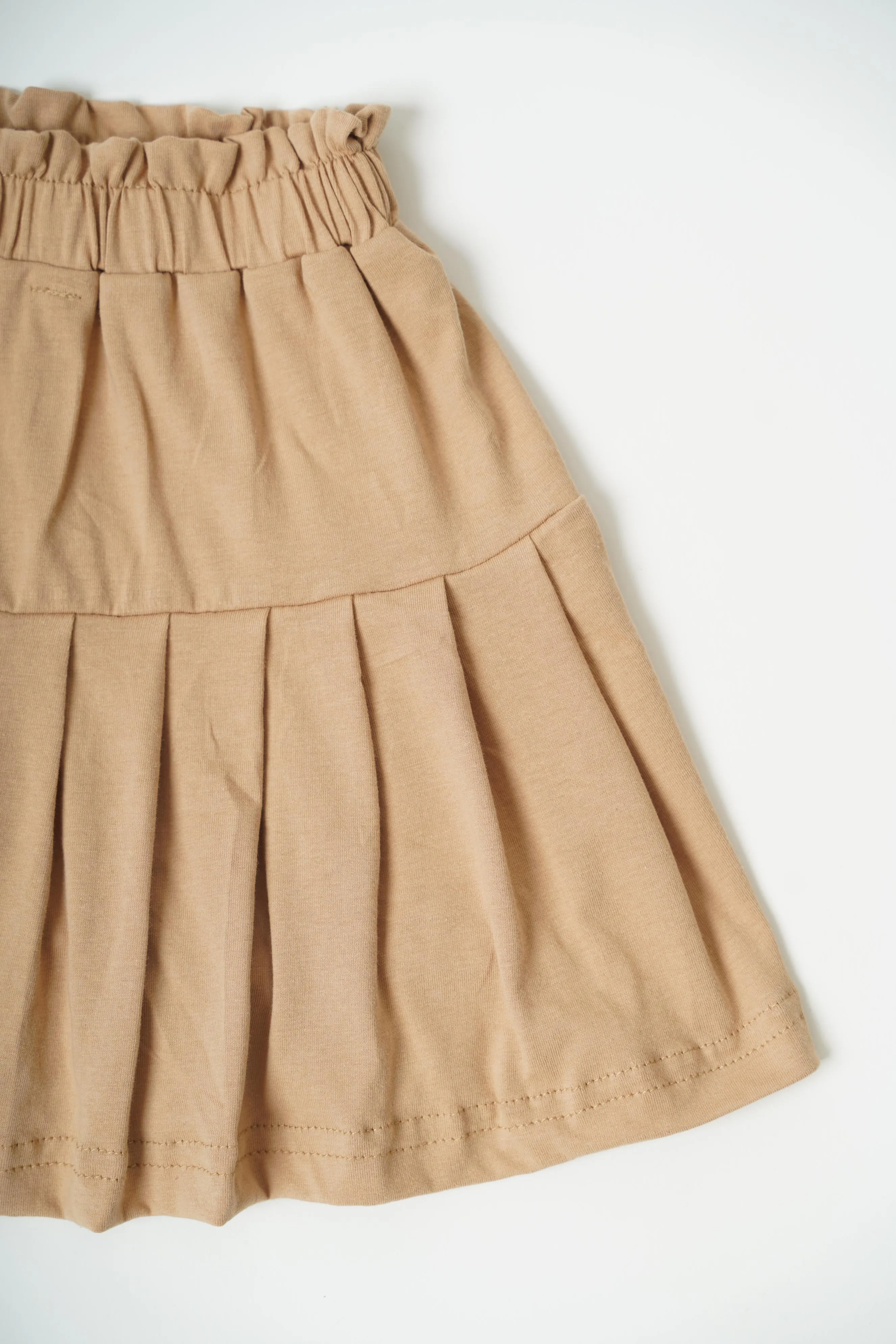 Girls 100% Cotton Knit Pleated Brown Skorts