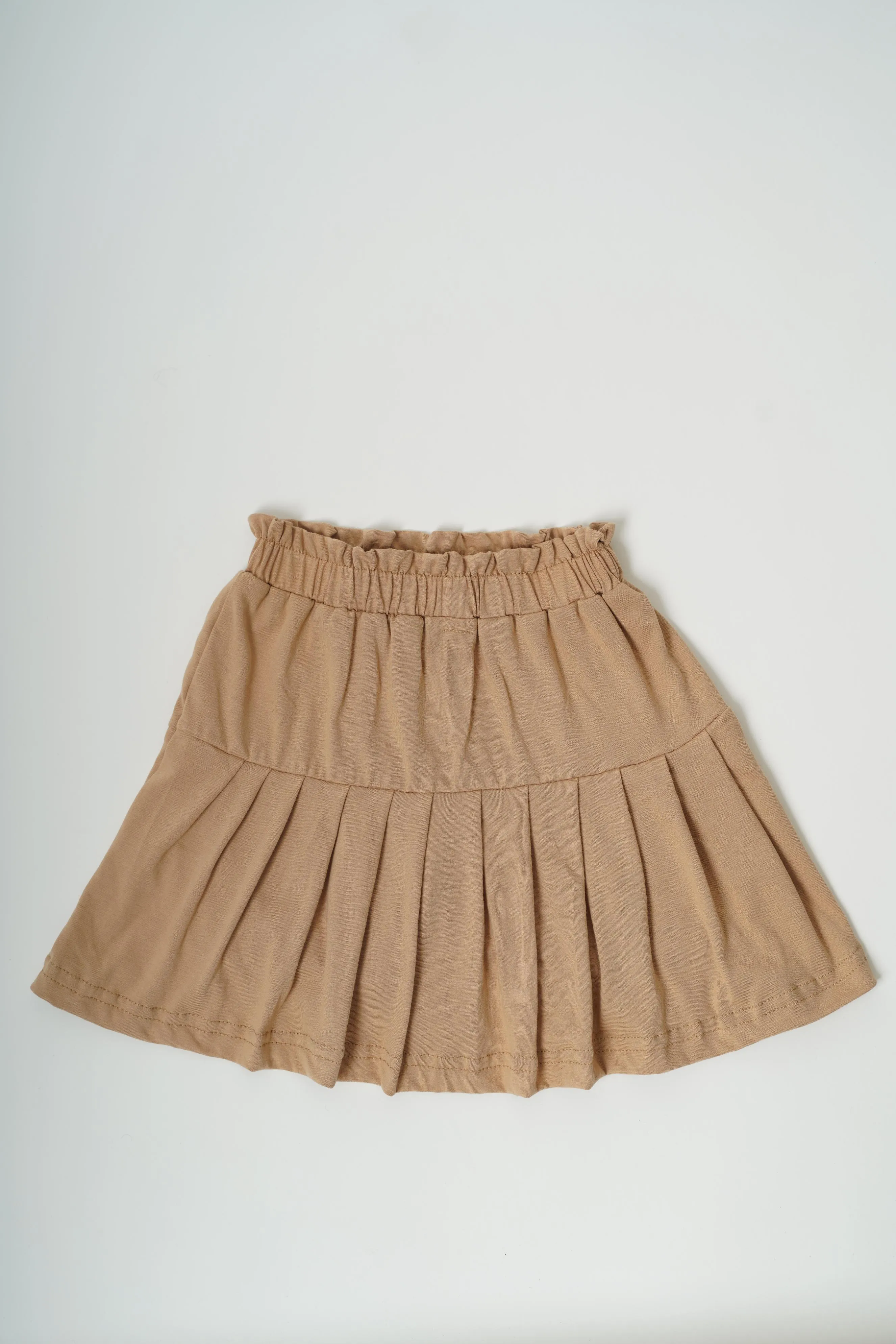 Girls 100% Cotton Knit Pleated Brown Skorts