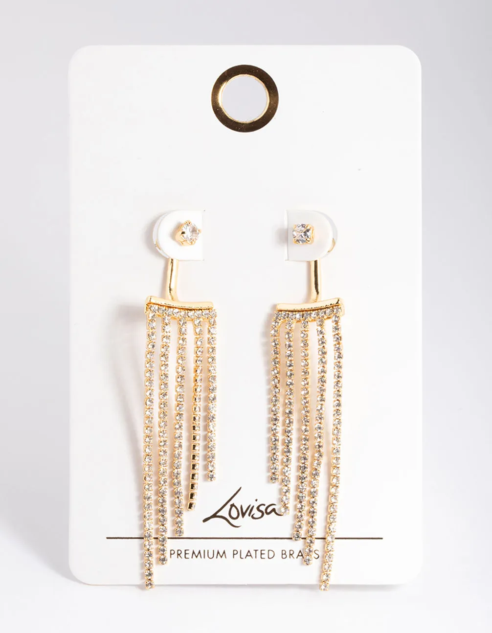 Gold Crystal Cupchain Drape Jacket Earring