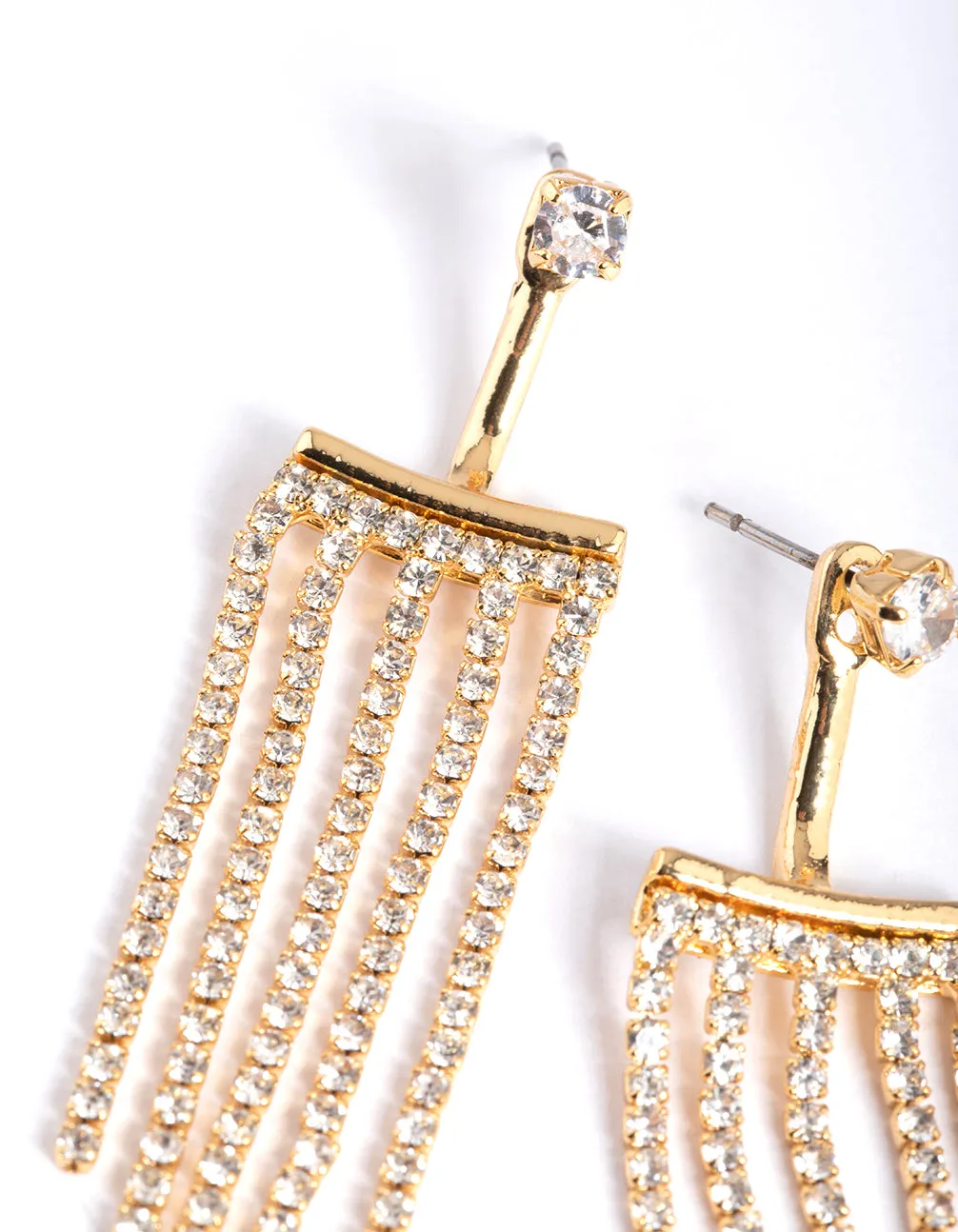 Gold Crystal Cupchain Drape Jacket Earring