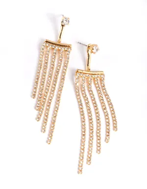 Gold Crystal Cupchain Drape Jacket Earring