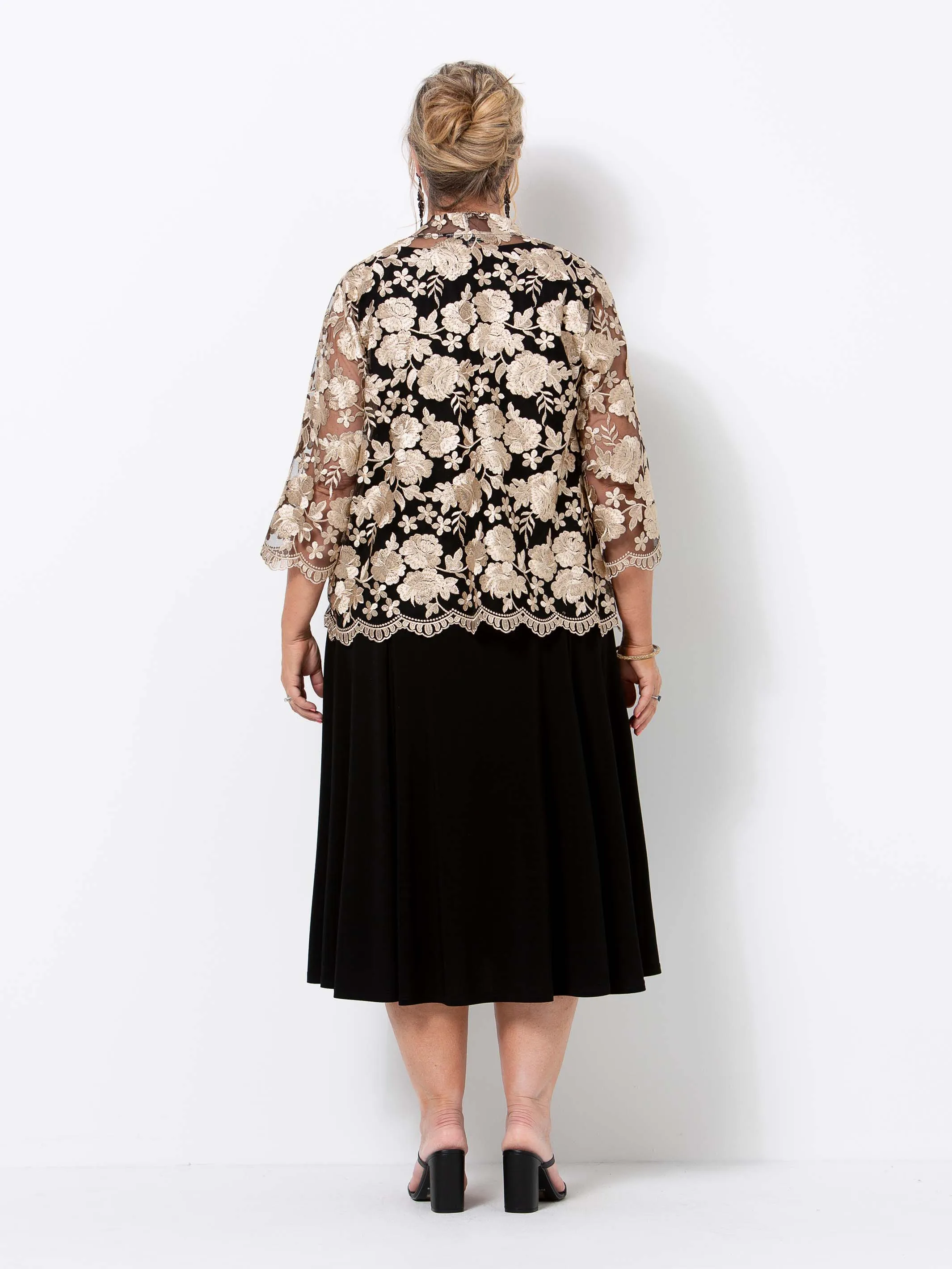 Golden Lace Collarless Evening Jacket