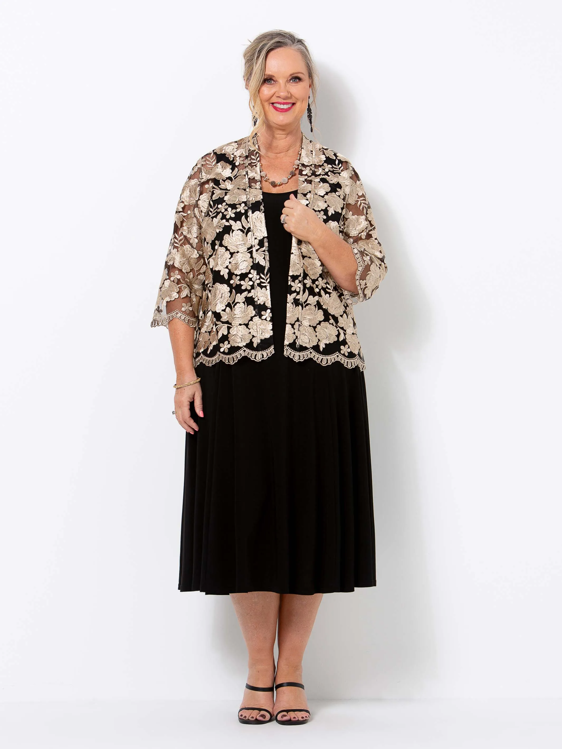 Golden Lace Collarless Evening Jacket