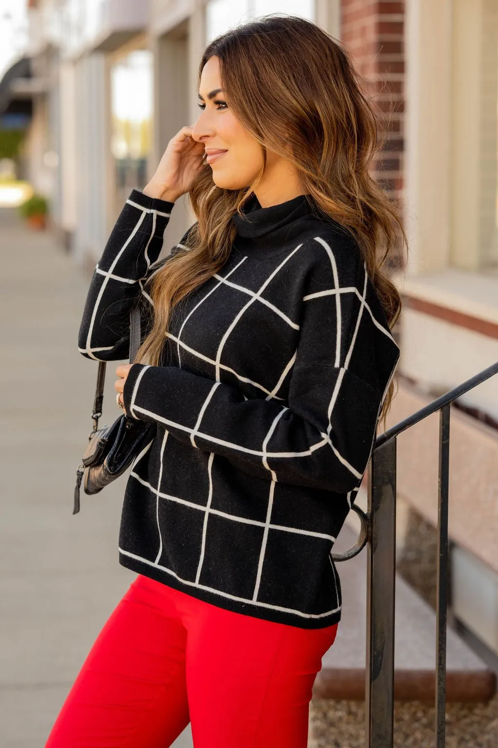 Grid Turtleneck Sweater