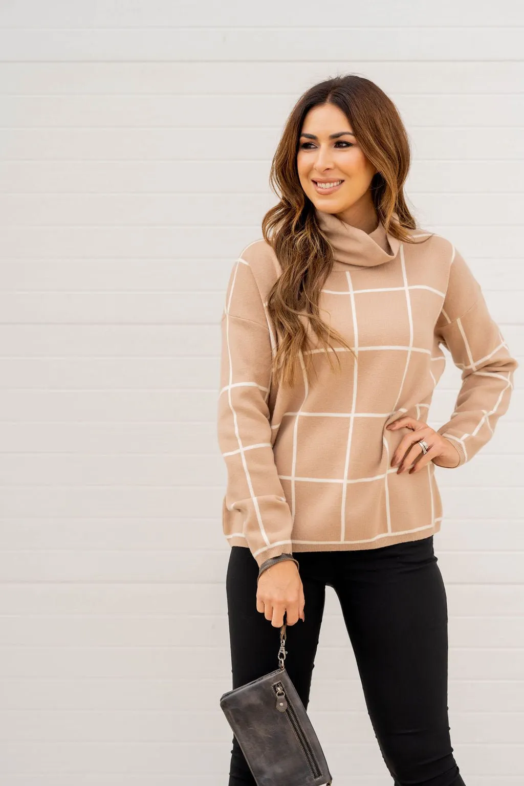 Grid Turtleneck Sweater