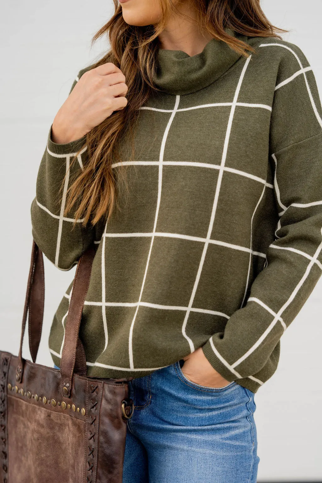 Grid Turtleneck Sweater