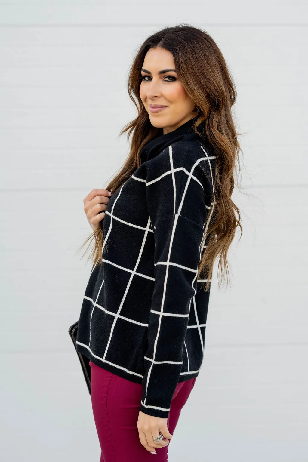 Grid Turtleneck Sweater