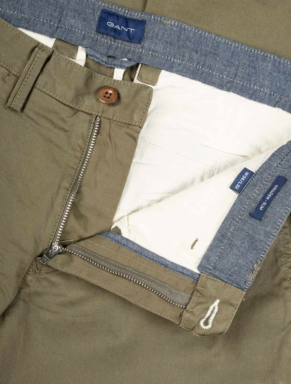 Hallden Slim Fit Twill Chinos Army Green