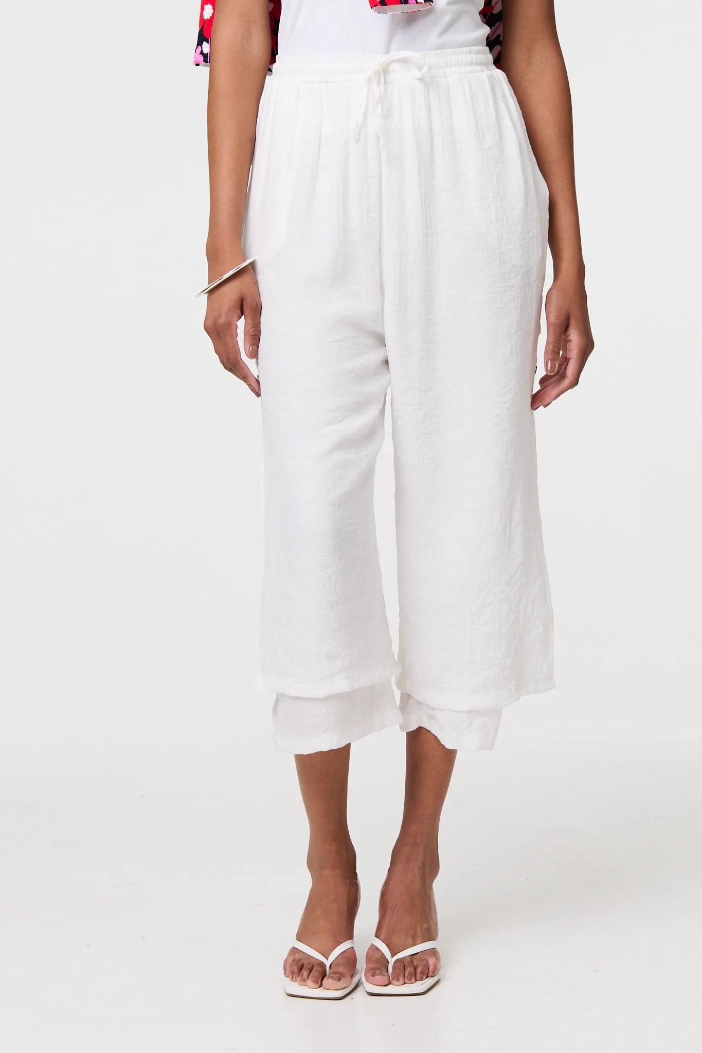 High Waist Layered Hem Cropped Trousers