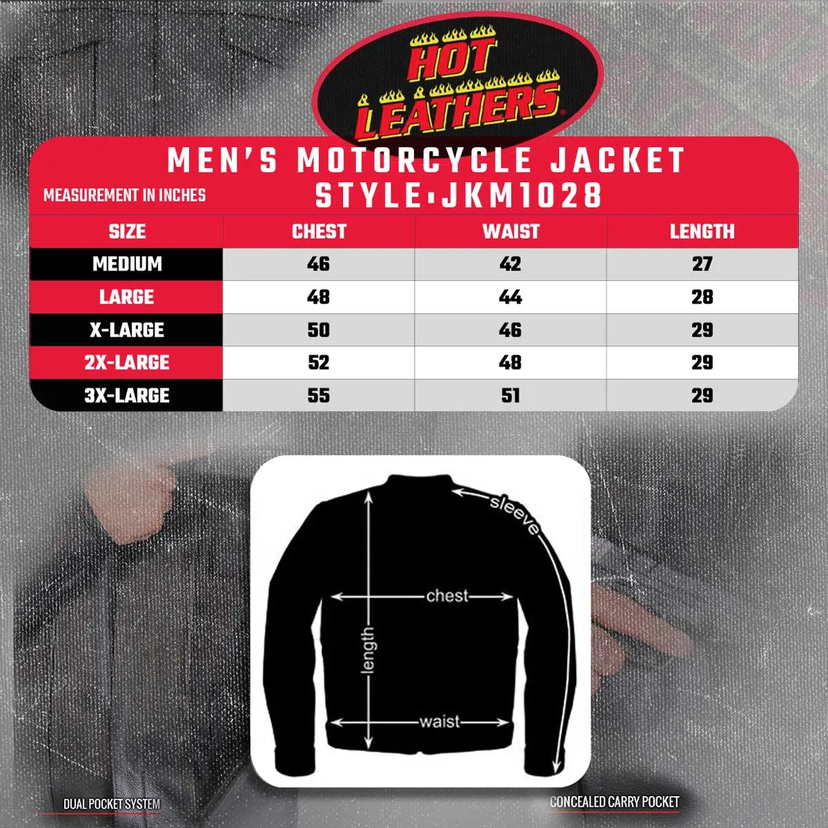 Hot Leathers JKM1028 Men's Black Leather MC Jacket with Zip Out Lining