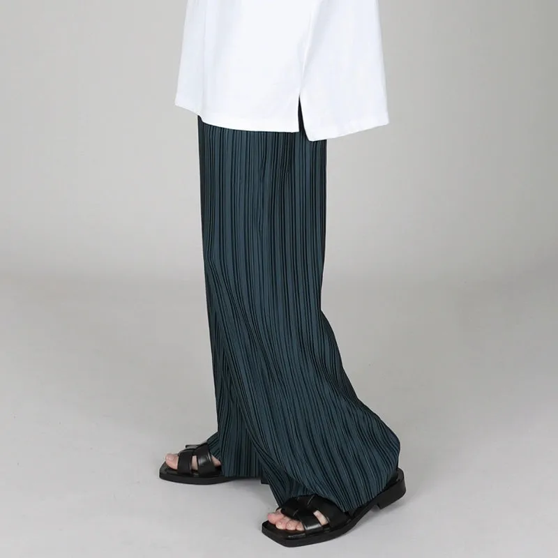 Ice Silk Casual Pleated Wide-Leg Pants With Draped Floor-Length Design