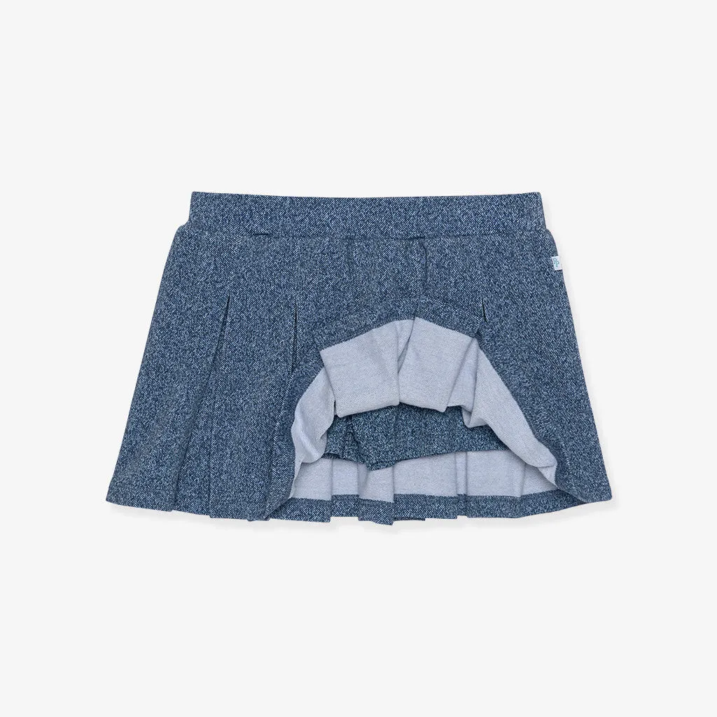 Indigo Denim French Terry Pleated Skort